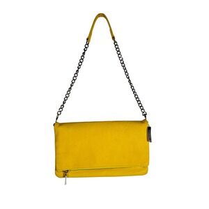 Express Neon Yellow Foldover Clutch Chain Strap Shoulder Bag Festival